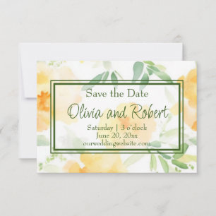 Elegant yellow peach orange watercolor floral  save the date