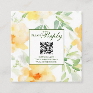 Elegant yellow peach orange watercolor QR code Enclosure Card
