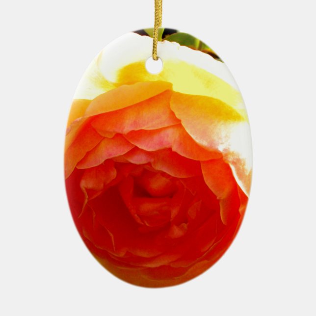 Elegant yellow peach red apricot floral rose ceramic ornament (Front)