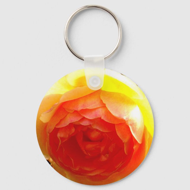 Elegant yellow peach red apricot floral rose keychain (Front)
