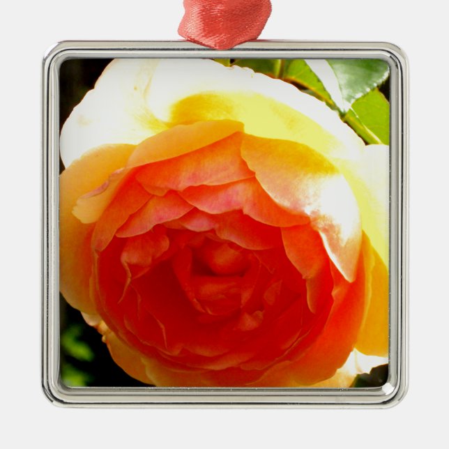 Elegant yellow peach red apricot floral rose metal ornament (Front)