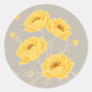 Elegant Yellow Peony Taupe Grey Modern Chic  Classic Round Sticker