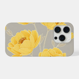 Elegant Yellow Peony Taupe Grey Modern Chic iPhone 15 Pro Case