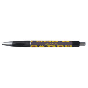 Elegant Yellow Personalized Name Sunflower Pattern Pen