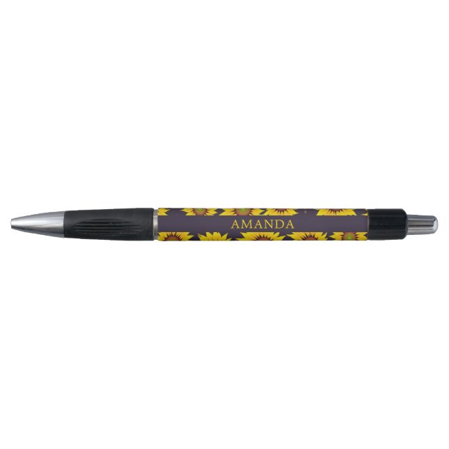 Elegant Yellow Personalized Name Sunflower Pattern Pen (Front)