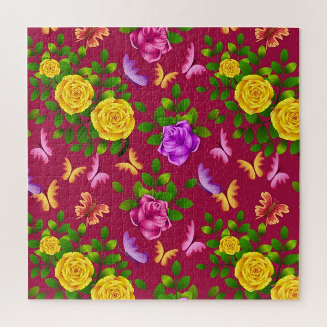 Elegant Yellow, Pink And Purple Rose Flower Jigsaw Puzzle (Vertical)