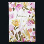 Elegant Yellow Pink Watercolor Floral Personalized Kitchen Towel<br><div class="desc">Elegant Yellow Pink Watercolor Floral Personalized Kitchen Towel</div>