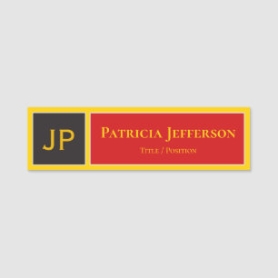 Elegant Yellow, Red and Black:  Modern Monogrammed Name Tag