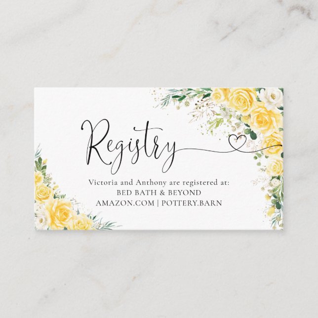 Elegant Yellow Registry Enclosure Card (Front)