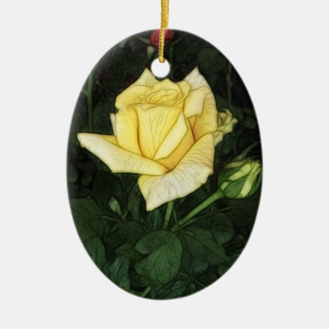 Elegant Yellow Rose 1 Ceramic Ornament (Front)