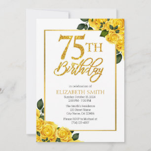 Elegant Yellow Rose 75th Birthday Invitation
