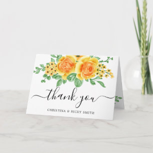 Elegant Yellow Rose Bouquet Flowers Wedding Thank Thank You Card