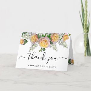 Elegant Yellow Rose Bouquet Flowers Wedding Thank You Card