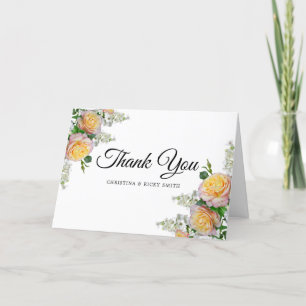 Elegant Yellow Rose Bouquet Flowers Wedding Thank You Card