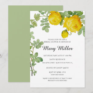 Elegant Yellow Rose Bridal Shower Invitation