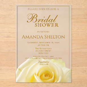 Elegant Yellow Rose Floral Bridal Shower Acrylic Invitations