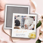 Elegant Yellow Rose Floral Photo Thank you Wedding Magnet<br><div class="desc">A favour wedding magnet with a wedding photo, bride and groom names and wedding date. Personalize with your wedding photo and other details. The text is in a script and the background is white. A floral favour magnet with a beautiful yellow rose. An elegant and stylish thank you magnet -...</div>