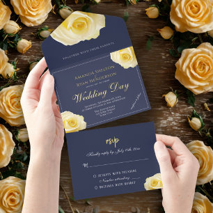 Elegant Yellow Rose Floral Wedding All In One Invitation