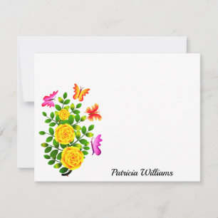 Elegant Yellow Rose Flower With Butterfly Card