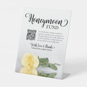 Elegant Yellow Rose Honeymoon Fund QR Code Pedestal Sign