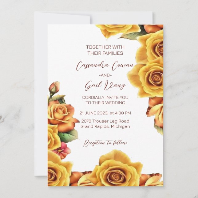 Elegant Yellow Rose Wedding Invitation (Front)