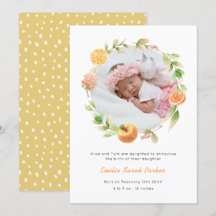 Elegant Yellow Rose Wreath Floral Photo Birth  Announcement
