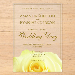 Elegant Yellow Roses Flower Floral Wedding Acrylic Invitations