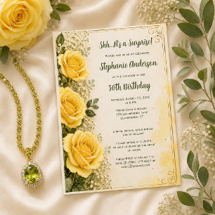 Elegant Yellow Roses Surprise Birthday Party Invitation