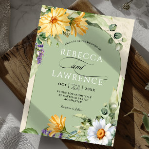 Elegant yellow sage floral wedding invitation