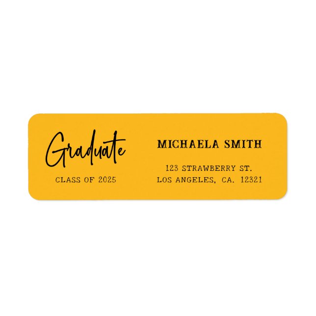 Elegant Yellow Script Graduation Return Address (Front)