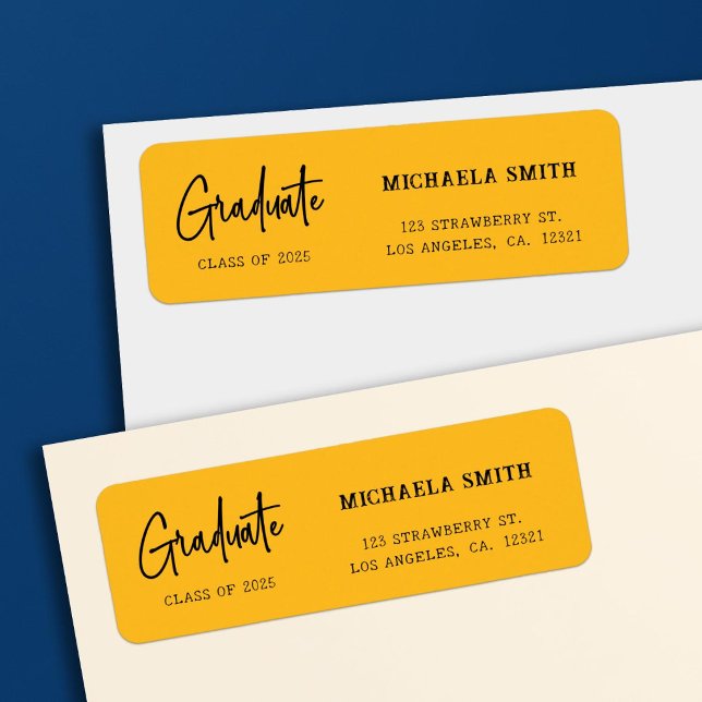 Elegant Yellow Script Graduation Return Address (Creator Uploaded)