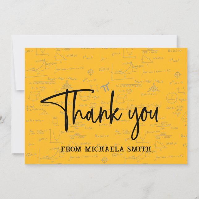 Elegant Yellow Script Typography Math Graduation Thank You Card (Front)