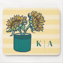 Elegant Yellow Striped Monogram Sunflower