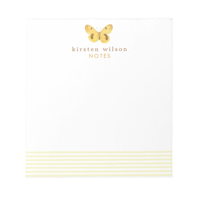 Elegant Yellow Stripes & Butterfly - Personalized  Notepad (Front)