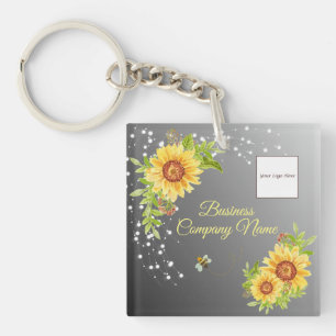 Elegant Yellow Sunflower Gradient Custom Business Keychain
