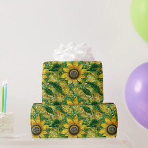 Elegant Yellow Sunflower Mosaic Glass Pattern Wrapping Paper