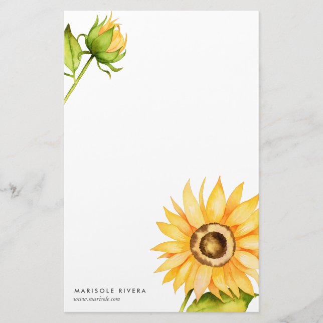 Elegant Yellow Sunflower Personalized Stationery (Front)