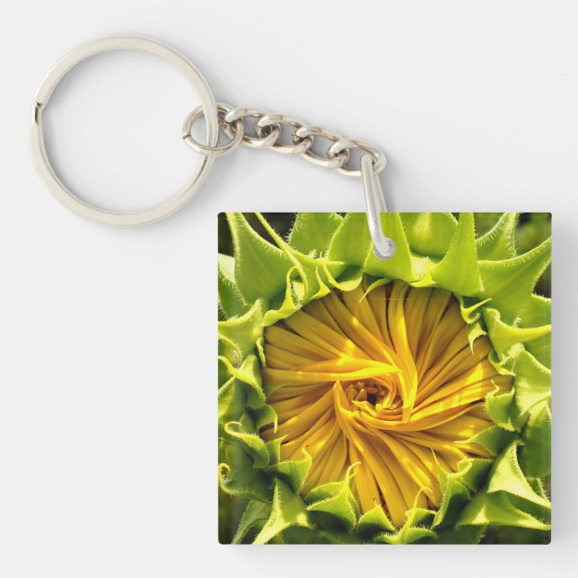 Elegant yellow sunflower photo keychain (Front)