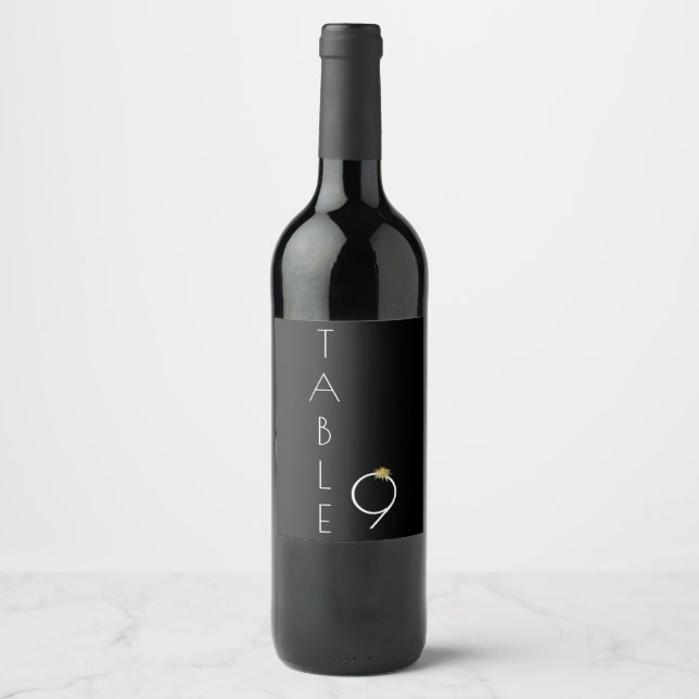 Elegant Yellow Sunflower Table Number 9 Wedding  Wine Label (Front)