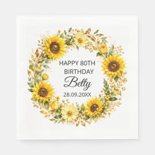 Elegant yellow sunflowers 80th Birthday Napkin