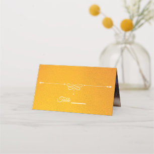 Elegant Yellow Textured Monogram Wedding Photo Place Card