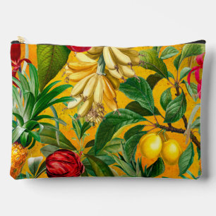 Elegant yellow tropical leaves fruits pattern accessory pouch