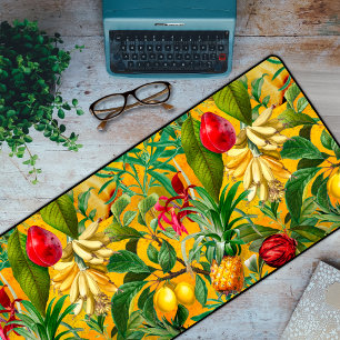 Elegant yellow tropical leaves fruits pattern desk mat