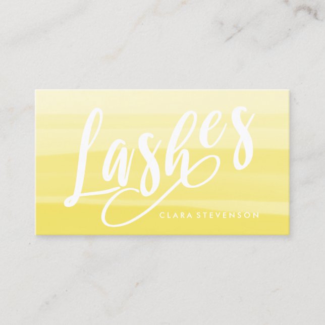 Elegant yellow watercolor brushstrokes lashes business card (Front)
