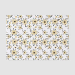 Elegant Yellow Watercolor Floral Blooms Pattern Tissue Paper