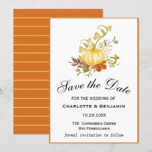Elegant Yellow Watercolor Pumpkin Save The Date