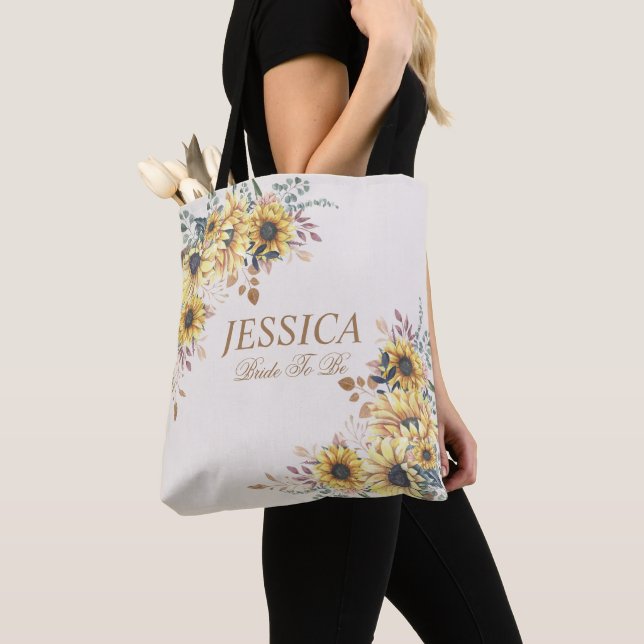 Elegant Yellow Watercolor Sunflower Sunny  Tote Bag (Close Up)