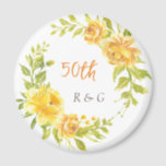 Elegant Yellow Wedding Anniversary 50th Monogram  Magnet<br><div class="desc">Elegant Yellow Wedding Anniversary 50th Monogram magnet . It has a beautiful Elegant Yellow Flower Wreath,  white background,  a customizable Monogram. It is designed for a 50th Wedding Anniversary gift. Get it soon !</div>