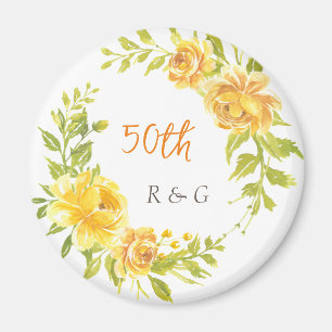 Elegant Yellow Wedding Anniversary 50th Monogram  Magnet