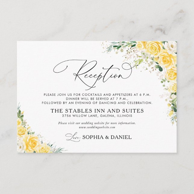 Elegant Yellow Wedding Reception Card (Front)